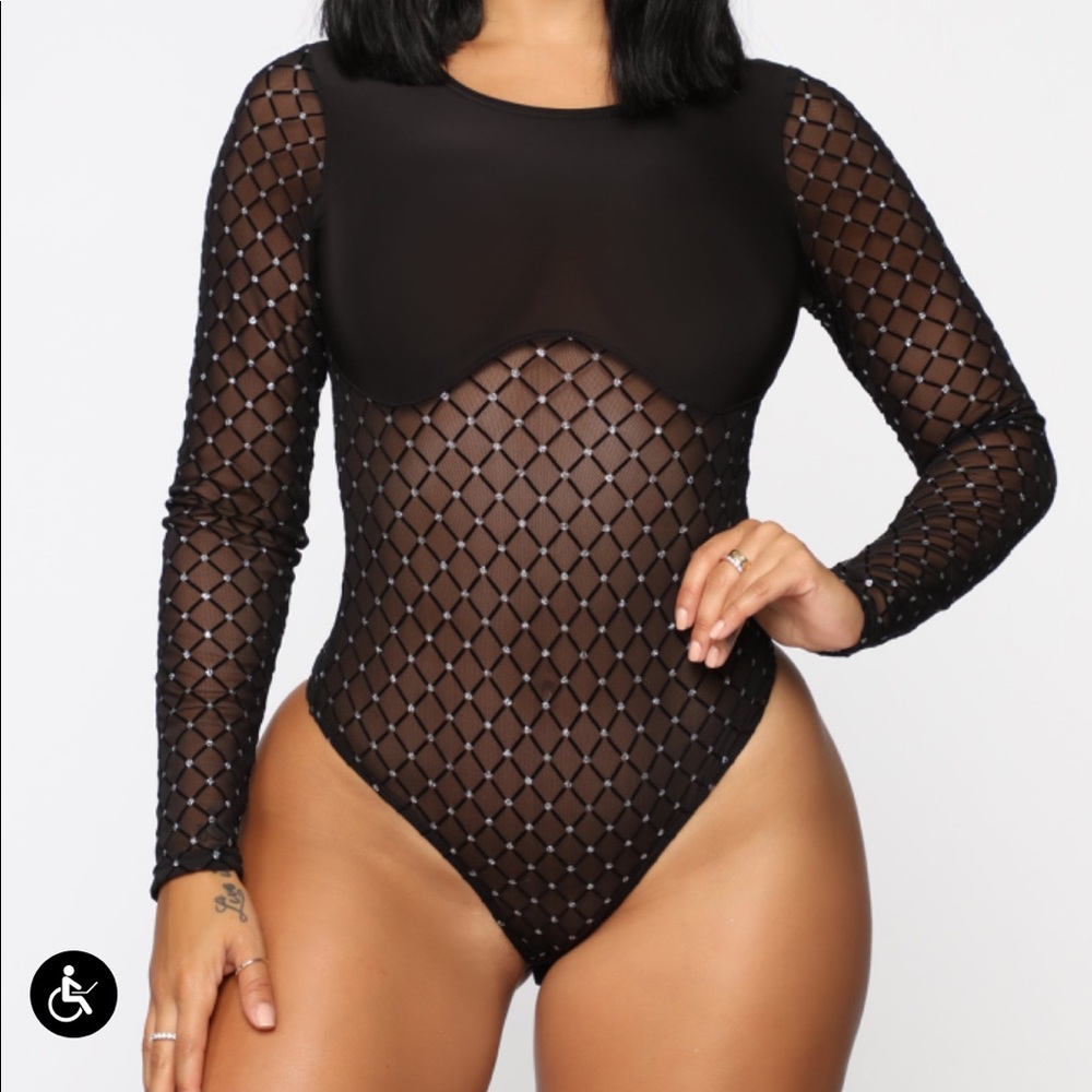 Meshing Up Bodysuit - Black/Silver